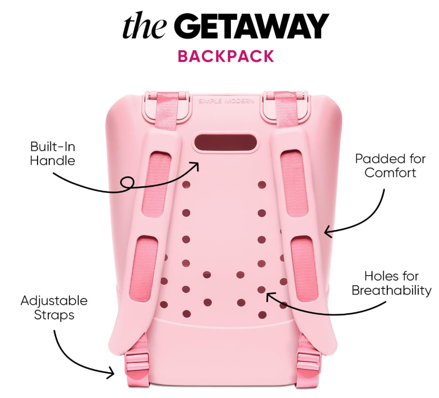 Simple Modern Large Getaway Backpack | Waterproof Material EVA Bag with Zipper Pocket for Beach, Pool, Boat, Travel | Durable and Lightweight | 23L | Blush