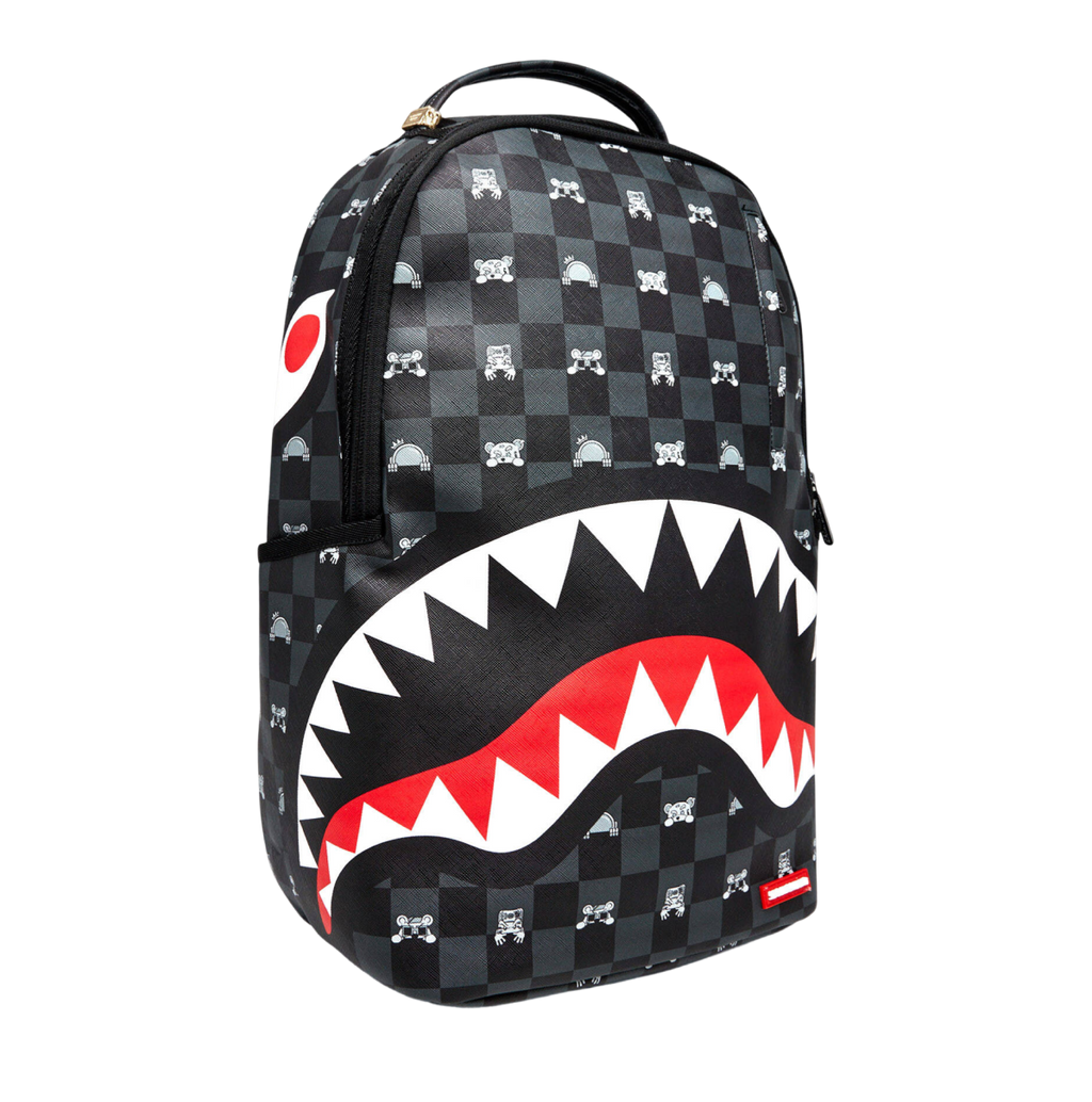 GRAY PEEKING CHARACTER CHECK BACKPACK