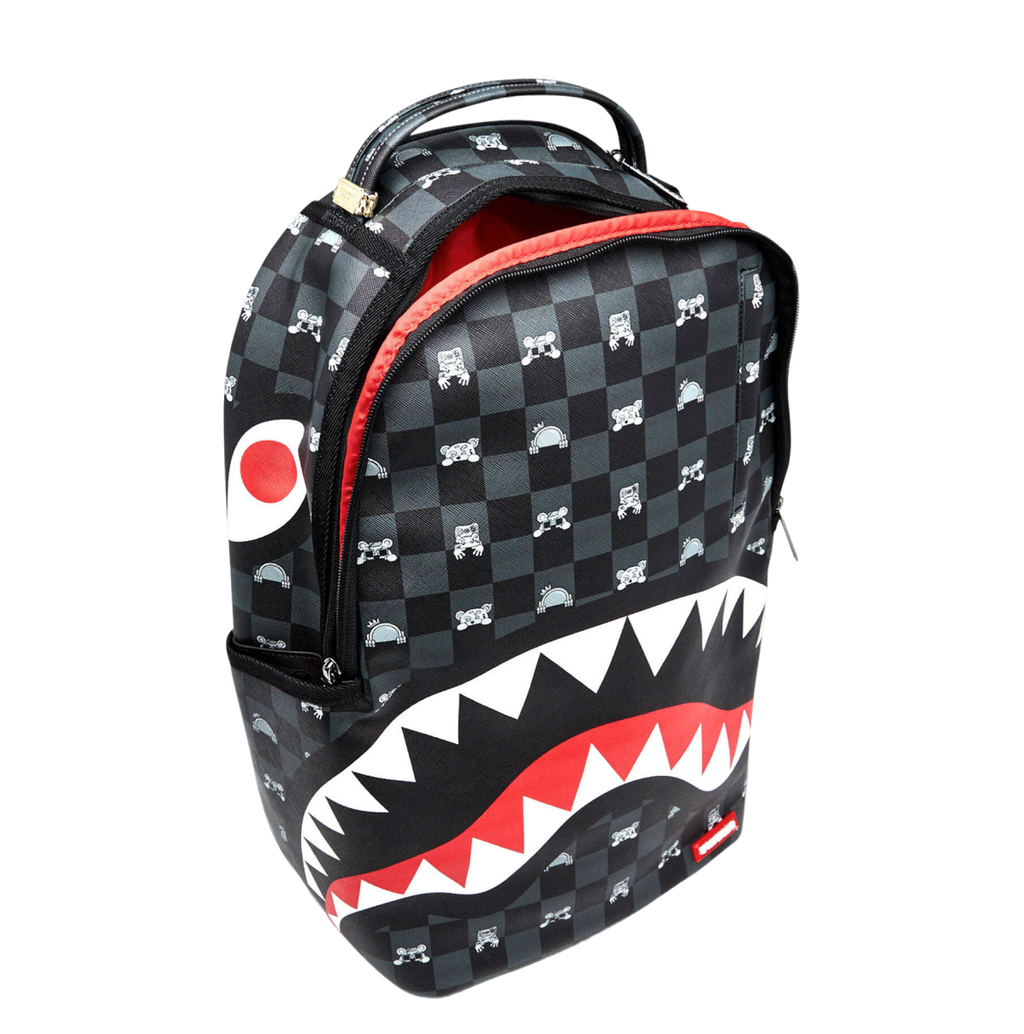 GRAY PEEKING CHARACTER CHECK BACKPACK