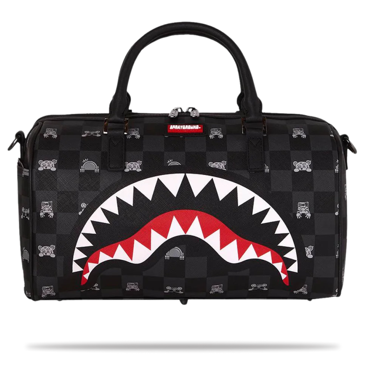 SPRAYGROUND GRAY PEEKING CHARACTER CHECK MINI DUFFLE