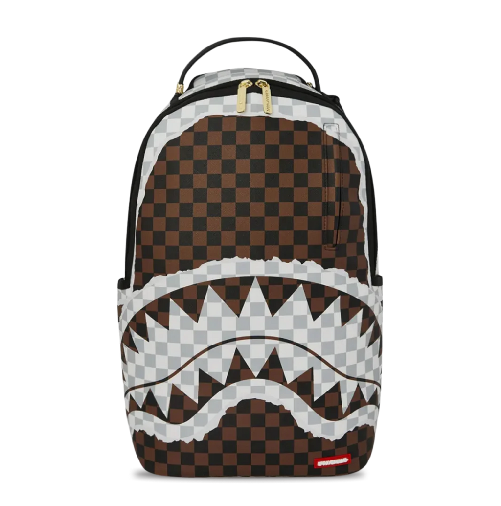 SPRAYGROUND CREAM AND BROWN TEAR CHECK BACKPACK