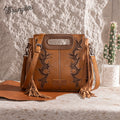 Wrangler Brown Boot Scroll Fringe Tote/Crossbody
