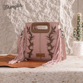 Wrangler Pink/Brown Boot Scroll Fringe Tote/Crossb